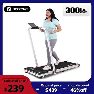 DeerRun Incline Foldable with Treadmill 2 in 1 Smart Walking Pad Handle Fitness Equipment with Wheels Folding Suitable for Ho...