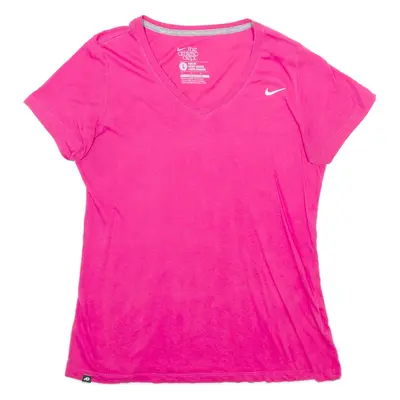 NIKE Slim Fit Womens T-Shirt Pink V-Neck L