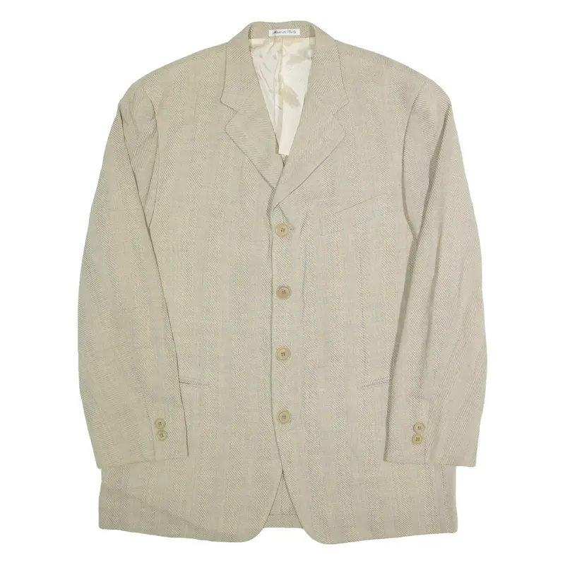 DEI FILZI Mens Blazer Jacket Beige Wool 90s Herringbone L