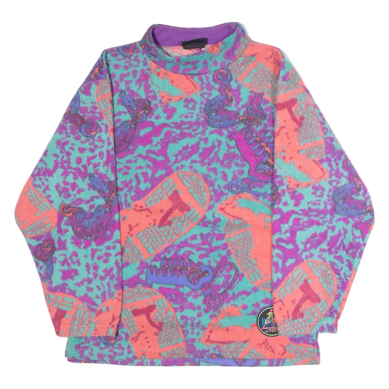 BEACH& SNOW Mens Patterned Fleece Purple Crazy Pattern High Neck 90s XL
