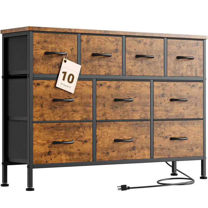 【Deals for Your Days】AOWOS 10 Drawer Dresser, Dresser TV Stand with Power Outlet, Bedroom Dresser, Chest of Drawers for 5...