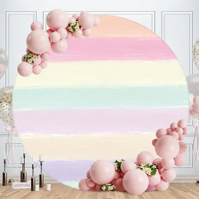 Aperturee Light tripes Round Birthday Party Decoration Backdrop