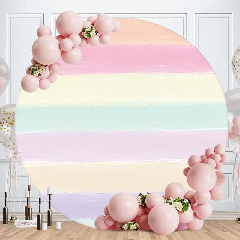 Aperturee Light tripes Round Birthday Party Decoration Backdrop