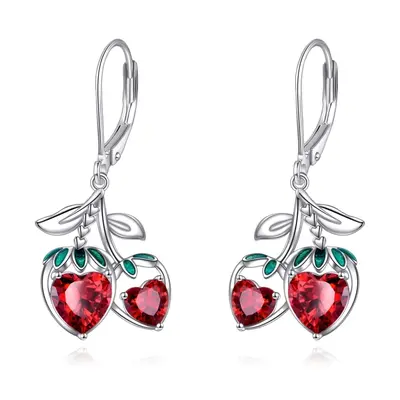 Sterling Silver Cubic Zirconia Strawberry Lever-back Earrings