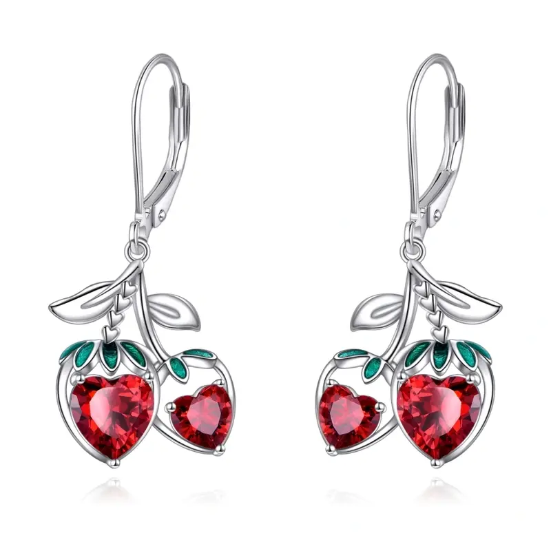 Sterling Silver Cubic Zirconia Strawberry Lever-back Earrings