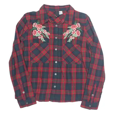 DIVIDED H&M Womens Printed Shirt Red Collared Long Sleeve Plaid S