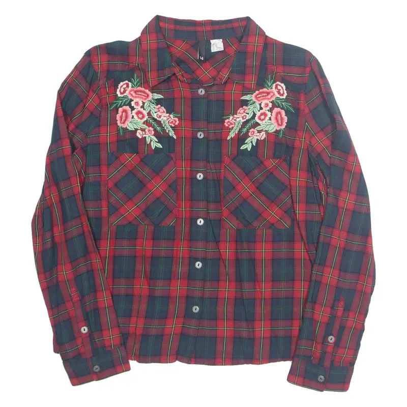 DIVIDED H&M Womens Printed Shirt Red Collared Long Sleeve Plaid S