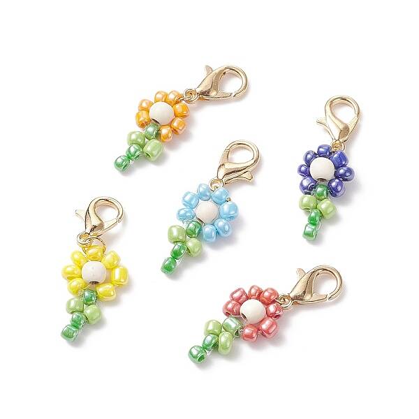 Sunflower Seed Glass Beads & Synthetic Turquoise Pendant Decoration