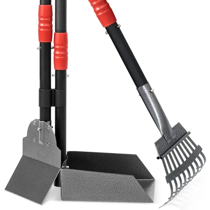 Heeyoo Dog Pooper Scooper, Dog Poop Tray and Rake Set, Pet Waste Removal Scoop with Long Adjustable Sectional Stainless Handl...