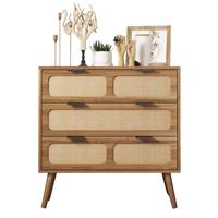 Giratree 3 Drawer Dresser, Modern Rattan Dresser Chest with Wide Drawers and Metal Handles, Farmhouse Wood Storage Chest of D...