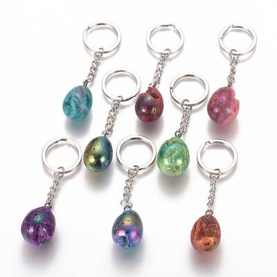 Electroplated Natural Druzy Geode Quartz Keychain