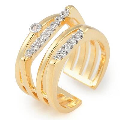 Brass Micro Pave Clear Cubic Zirconia Open Cuff Ring