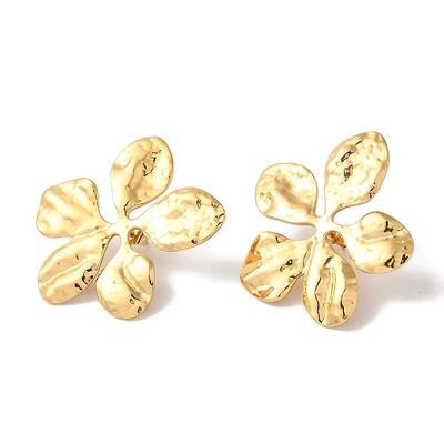 Textured Flower Ion Plating(IP) 304 Stainless Steel Stud Earrings for Women