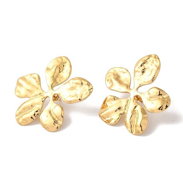 Textured Flower Ion Plating(IP) 304 Stainless Steel Stud Earrings for Women