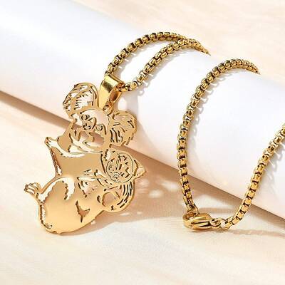 304 Stainless Steel Laser Cut Mother and Baby Koala Pendant Box Chain Necklaces for Women Men