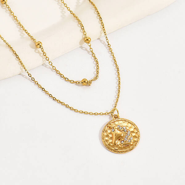 Fashionable Stainless Steel Double Layer Flat Round Pendant Necklaces for Women