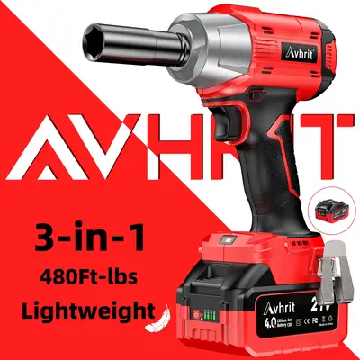Avhrit Cordless Brushless Battery Powered Impact Wrench Gun 1/2 inch, 1/2 drive w/ 4.0Ah Battery, 4 Sockets, 6 Screws, 8 Dril...