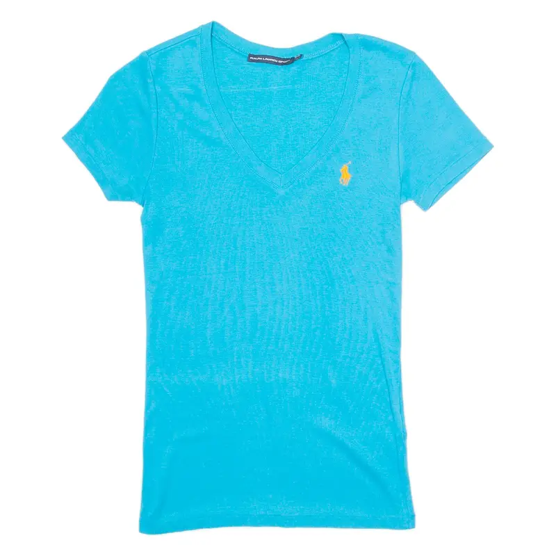 RALPH LAUREN Womens T-Shirt Blue V-Neck S