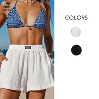 CUPSHE Cotton High-Rise Cover-Up Shorts Trendy Beachwear Woven Wide Leg Casual Comfort Womenswear,for Beach,Vacation,Basic Ou...