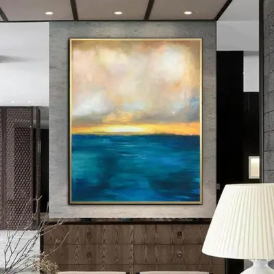 Large Abstract Paintings On Canvas Ocean Painting Blue Sunset Acrylic On Canvas | SUMMER SUNSET