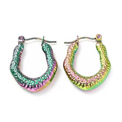 Ion Plating(IP) Rainbow Color 304 Stainless Steel Teardrop Chunky Hoop Earrings for Women