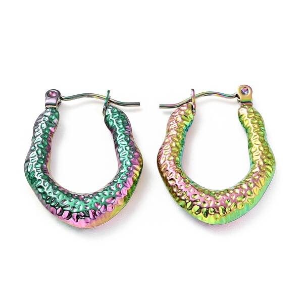 Ion Plating(IP) Rainbow Color 304 Stainless Steel Teardrop Chunky Hoop Earrings for Women