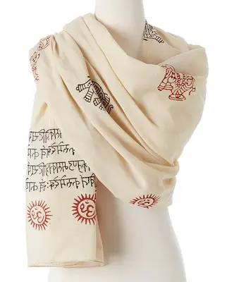 Ganesh Mantra Shawl | Color: Ecru