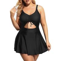 Yonique Women's Plus Size One Piece Swimsuits with Skirt, V-Neck Swimdress with Built-in Bottom, Vintage Cutout Bathing Suit ...