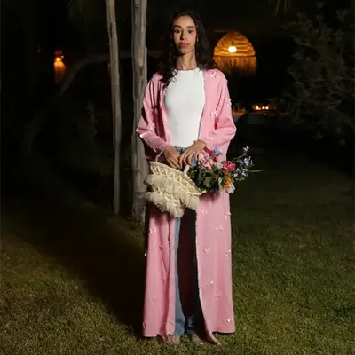 Marie La Fee Pink Bow Abaya for Women Modest Long Dress