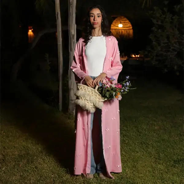 Marie La Fee Pink Bow Abaya for Women Modest Long Dress