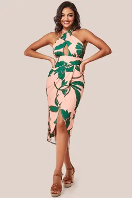 Goddiva Printed Crossover Midi - Green