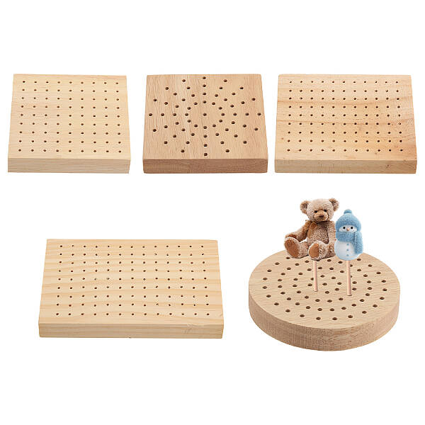 CHGCRAFT 5Styles Wooden Cake Pop Stand Display Oak Wooden Clay Figurines Doll Display Trays for DIY Craft Pottery Clay Model ...