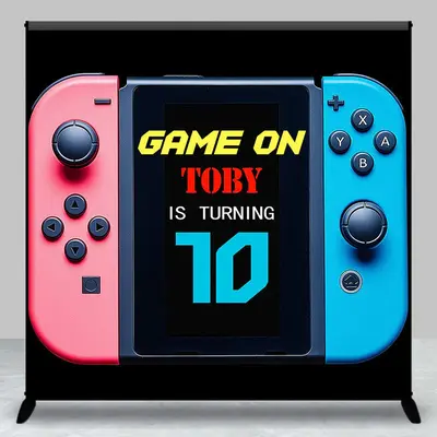 Aperturee Blue Pink Game On Custom Name 10th Birthday Backdrop - Aperturee