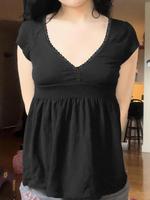 Women's Plain   V Neck Tee, Casual Short Sleeve T-shirt for Summer, Ladies Clothes for Daily Wear, Top