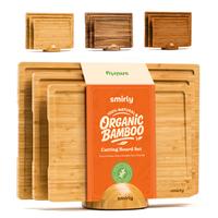 SMIRLY Wood Cutting Board Set - Small, Medium & Large Bamboo Chopping Boards with Holder, Kitchen Wooden Cutting Board Set ,W...