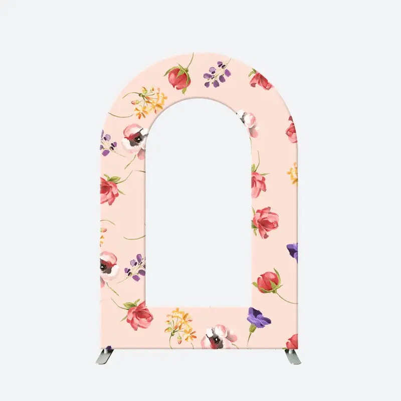 Colorful Floral Pink Open Arch Backdrop For Party Decor - Lofaris