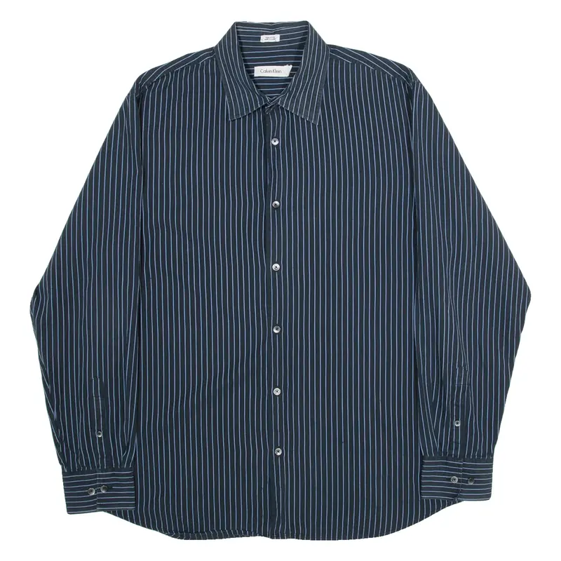 CALVIN KLEIN Mens Shirt Blue Striped Long Sleeve L