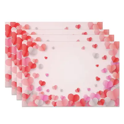 Aperturee Romantic Valentines Love Hearts Set Of 4 Placemats, 14x12 Inch, 15.8 USD, NYJY00381-S, placemats