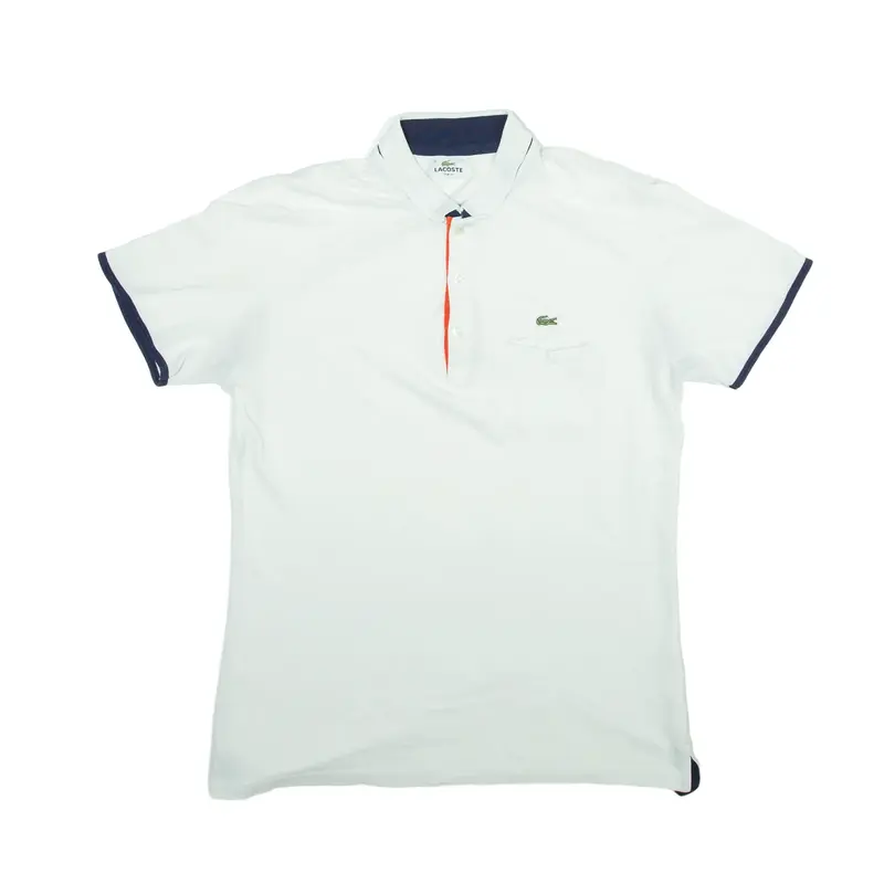 LACOSTE Slim Fit Polo Shirt White Short Sleeve Mens M