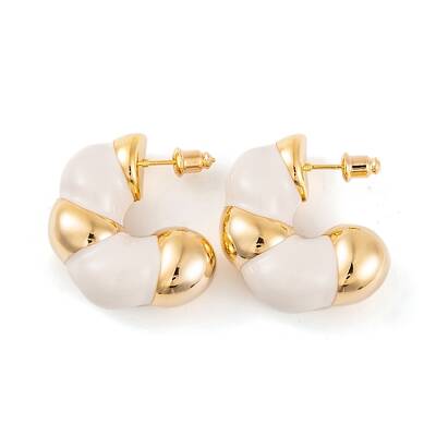 C-Shaped Brass Enamel Stud Earrings for Women