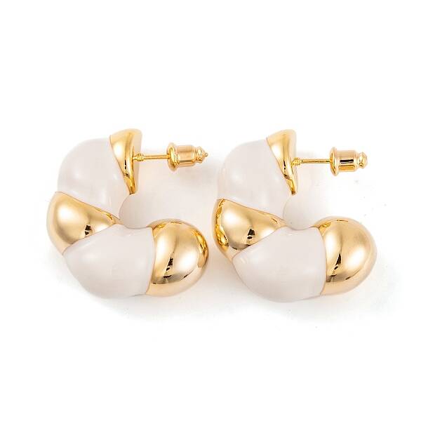 C-Shaped Brass Enamel Stud Earrings for Women