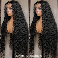 250% Density 13X4 HD Transparent Lace Front Deep Wavy Wigs With Bleached Knots Natural Black Long And True LengthSynthetic 10...