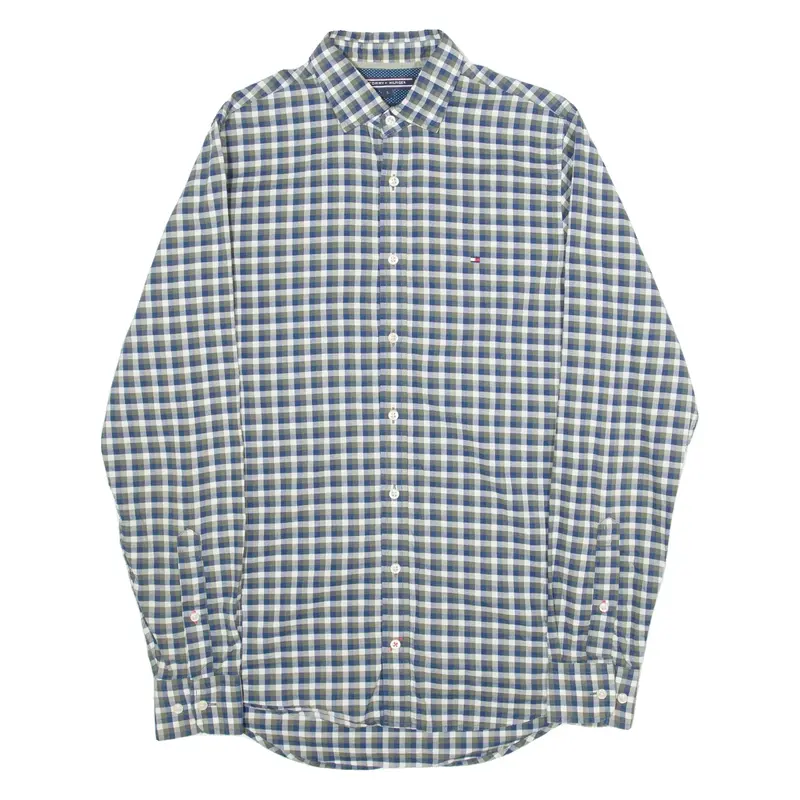 TOMMY HILFIGER Slim Fit Mens Shirt Green 90s Check Long Sleeve S