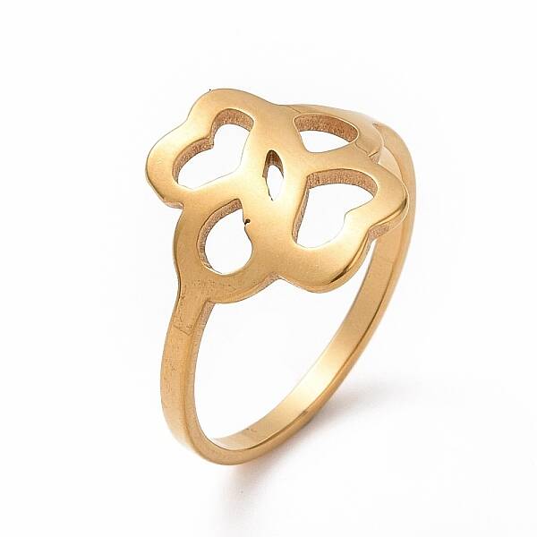 Ion Plating(IP) 201 Stainless Steel Hollow Flower Finger Ring for Women