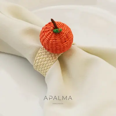 Pumpkin Napkin Ring made of iraca palm - Fall Tabletop Decor | Pumpkin: Pack of 6