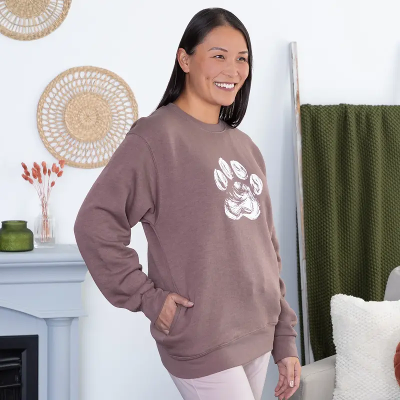 Brushed Paw Crew Sweatshirt with Side Pockets - L
