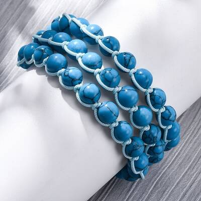 Synthetic Turquoise Round Beaded Multi-strand Bracelets for Men Women