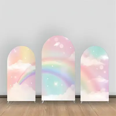 Fantasy Sky Cloud Rainbow Birthday Arch Backdrop Kit - Aperturee