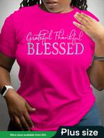 Plus Size Letter Print Round Neck Tee, Fashion Casual Crew Neck Short Sleeve T-shirt for Daily Outdoor Wear, Women Plus Cloth...