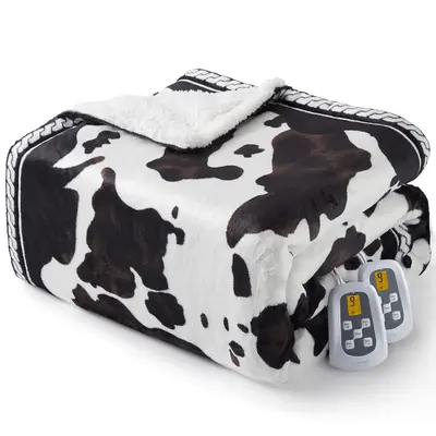 Garvee Heated Electric Blanket Queen Size with LCD Dual Controller, Cow Print Heating Blankets, 10 Heat Levels & 1-12H Time S...